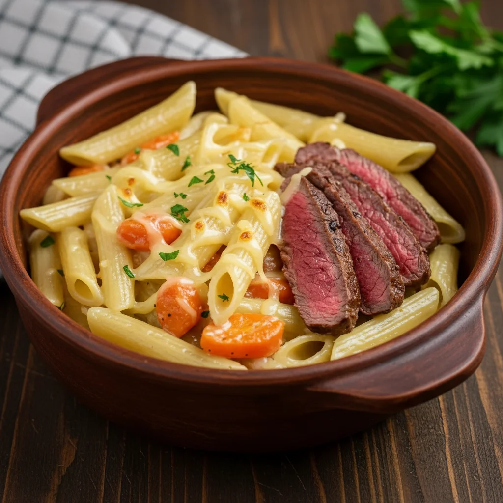 Cheesy Philly Cheese Steak Pasta Recipe