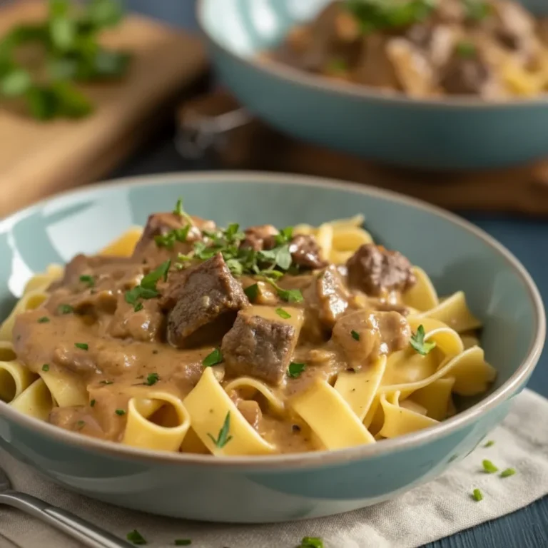 Creamy Beef Stroganoff Egg Noodles