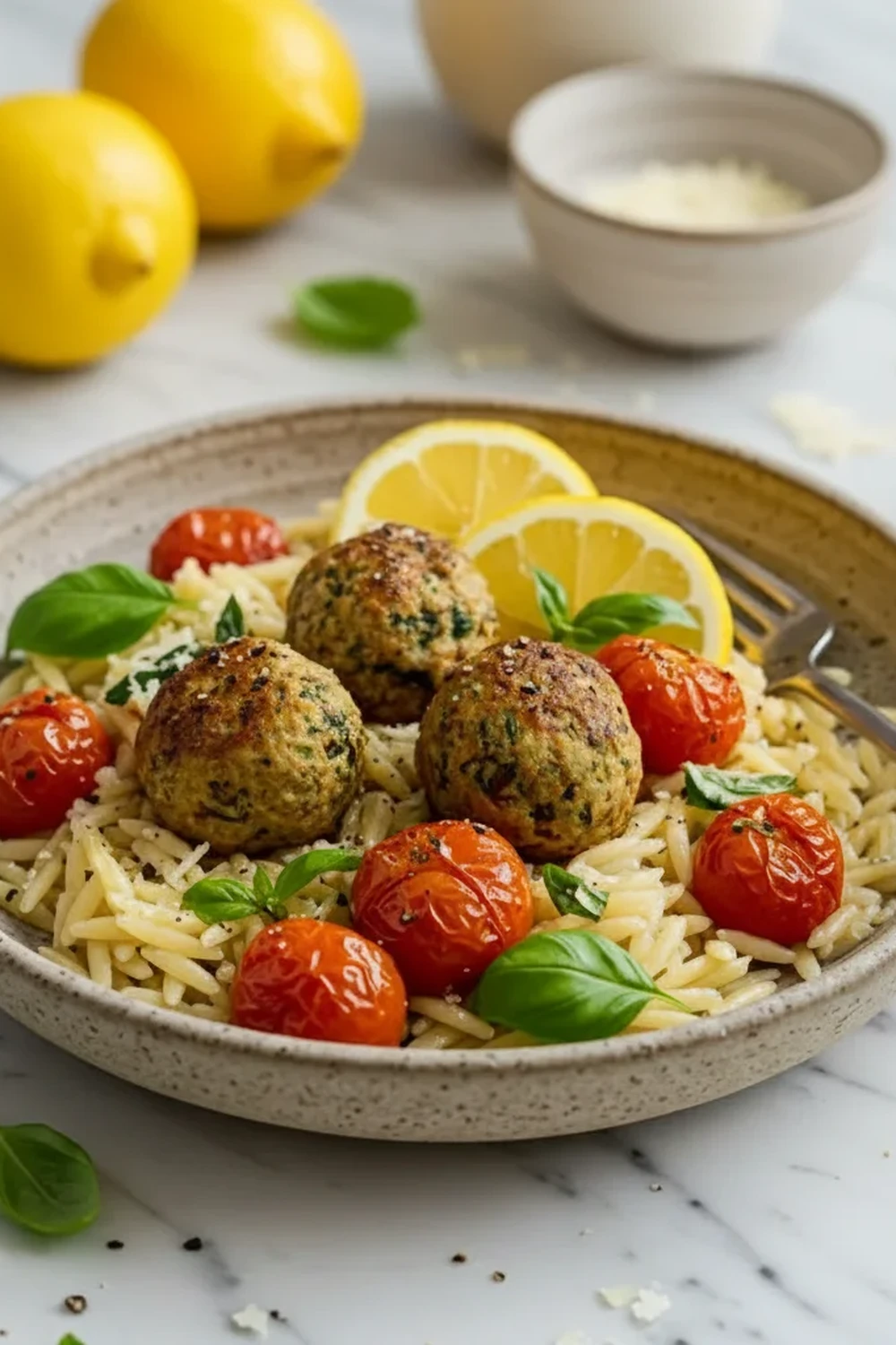 Greek Chicken Meatballs Lemon Orzo