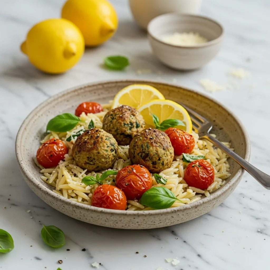 Greek Chicken Meatballs Lemon Orzo