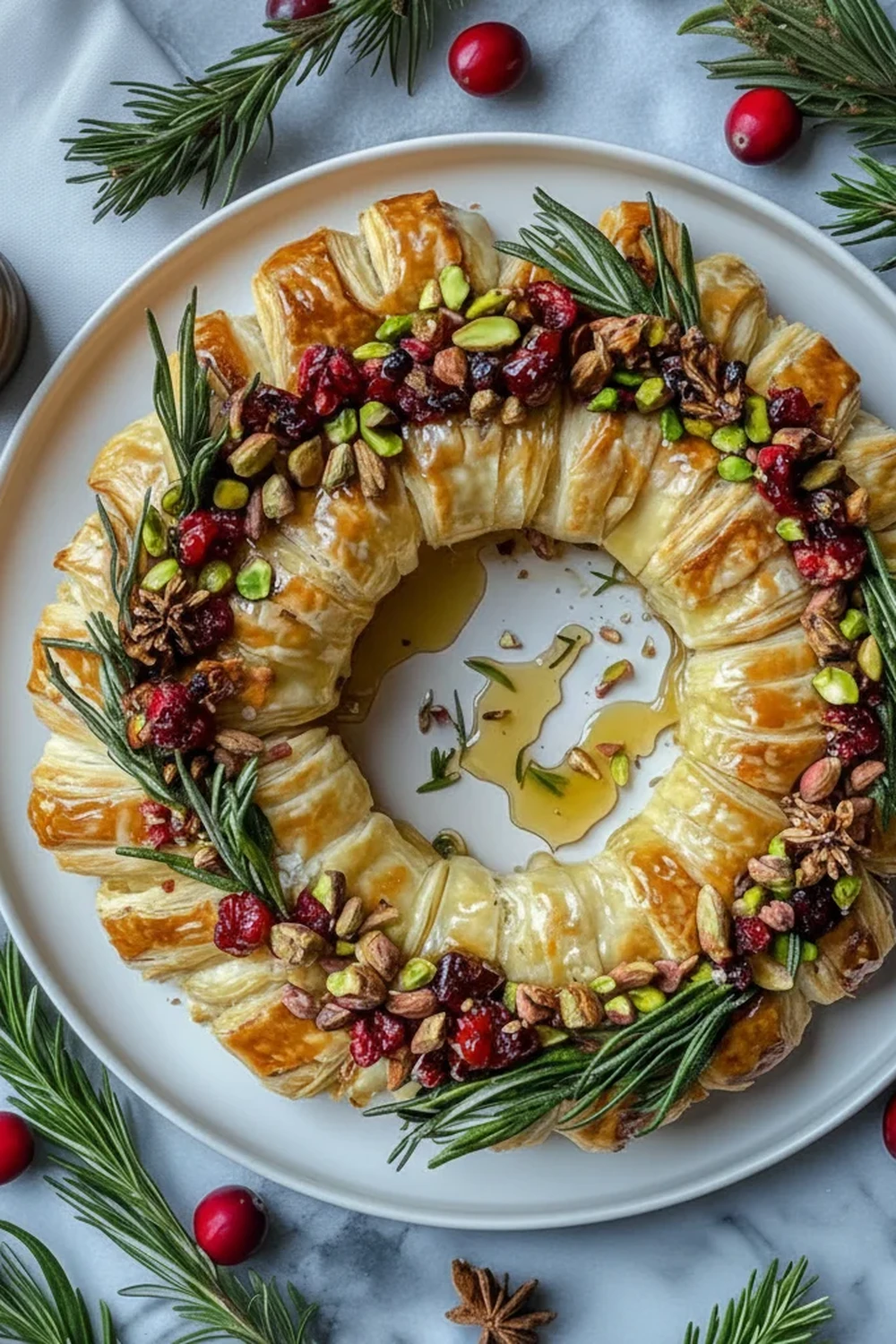 Pistachio Honey Baked Brie Wreath