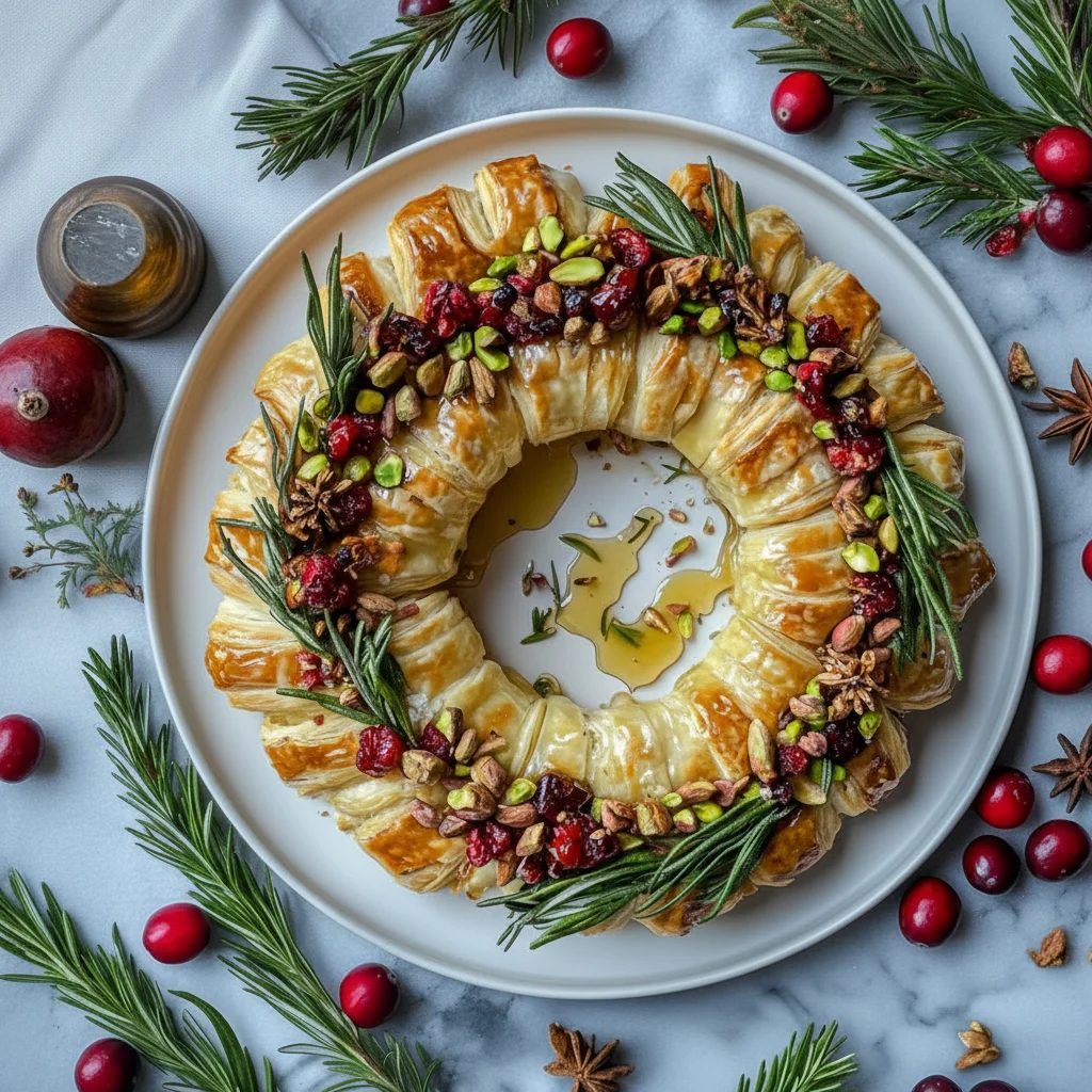 Pistachio Honey Baked Brie Wreath