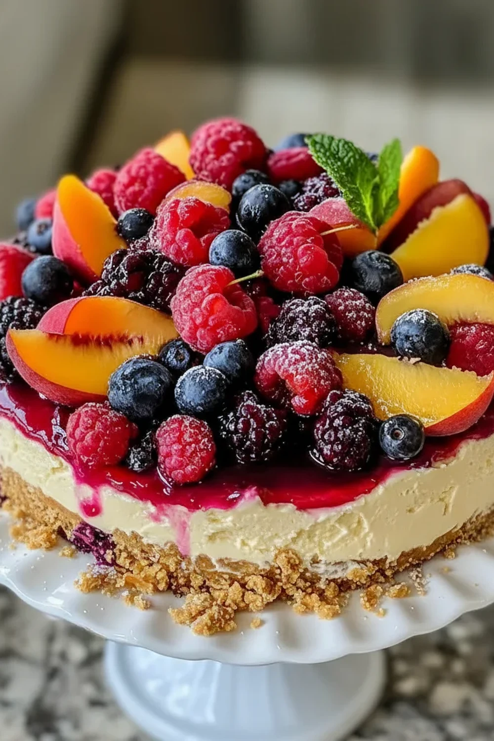 Summer Berry Peach Cheesecake Recipe