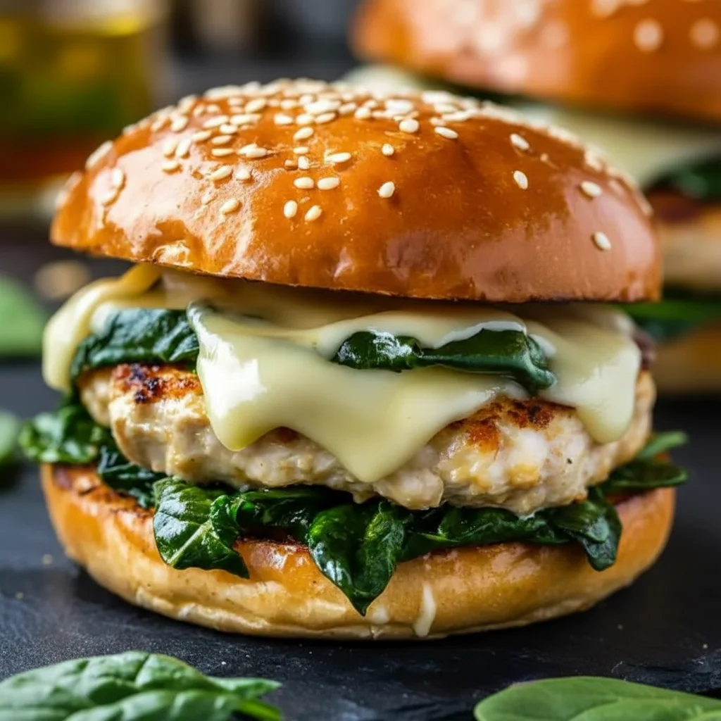White Cheddar Spinach Chicken Burgers