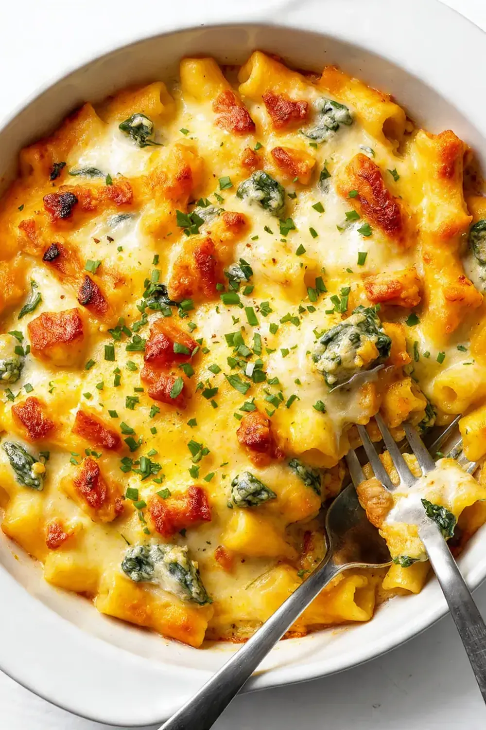 Cheesy Spinach Dip Chicken Pasta Bake