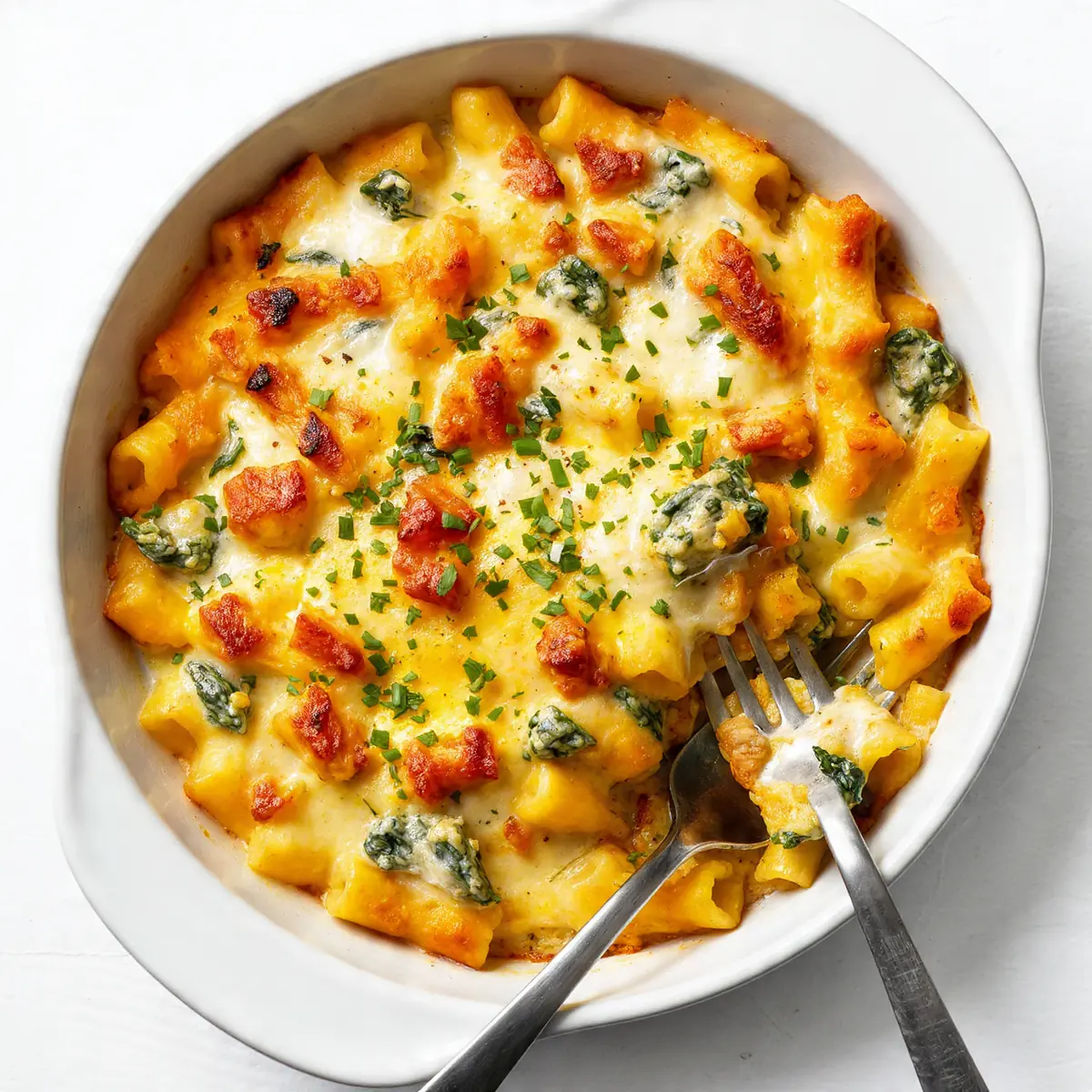 Cheesy Spinach Dip Chicken Pasta Bake