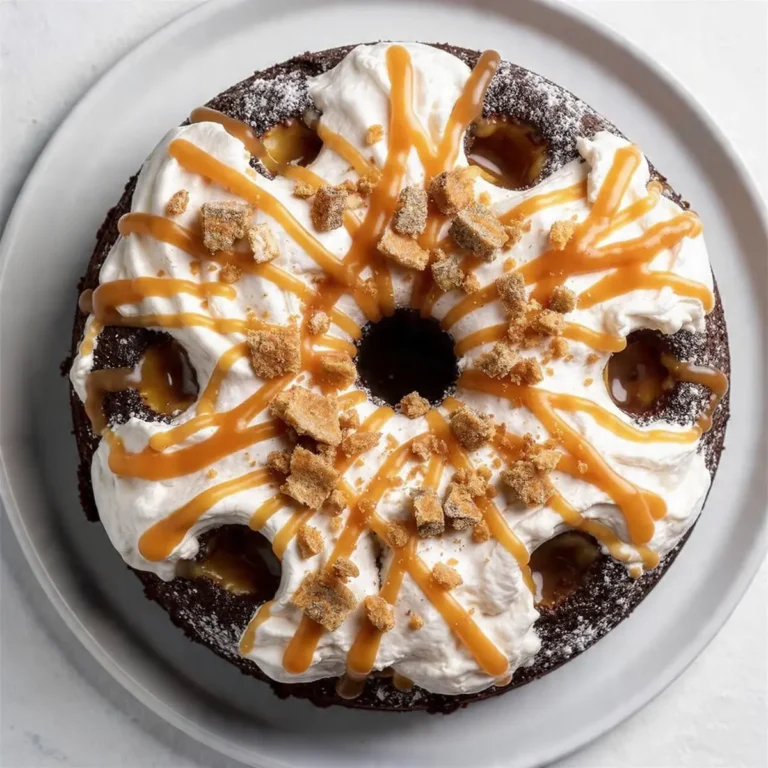 Chocolate Caramel Toffee Poke Cake
