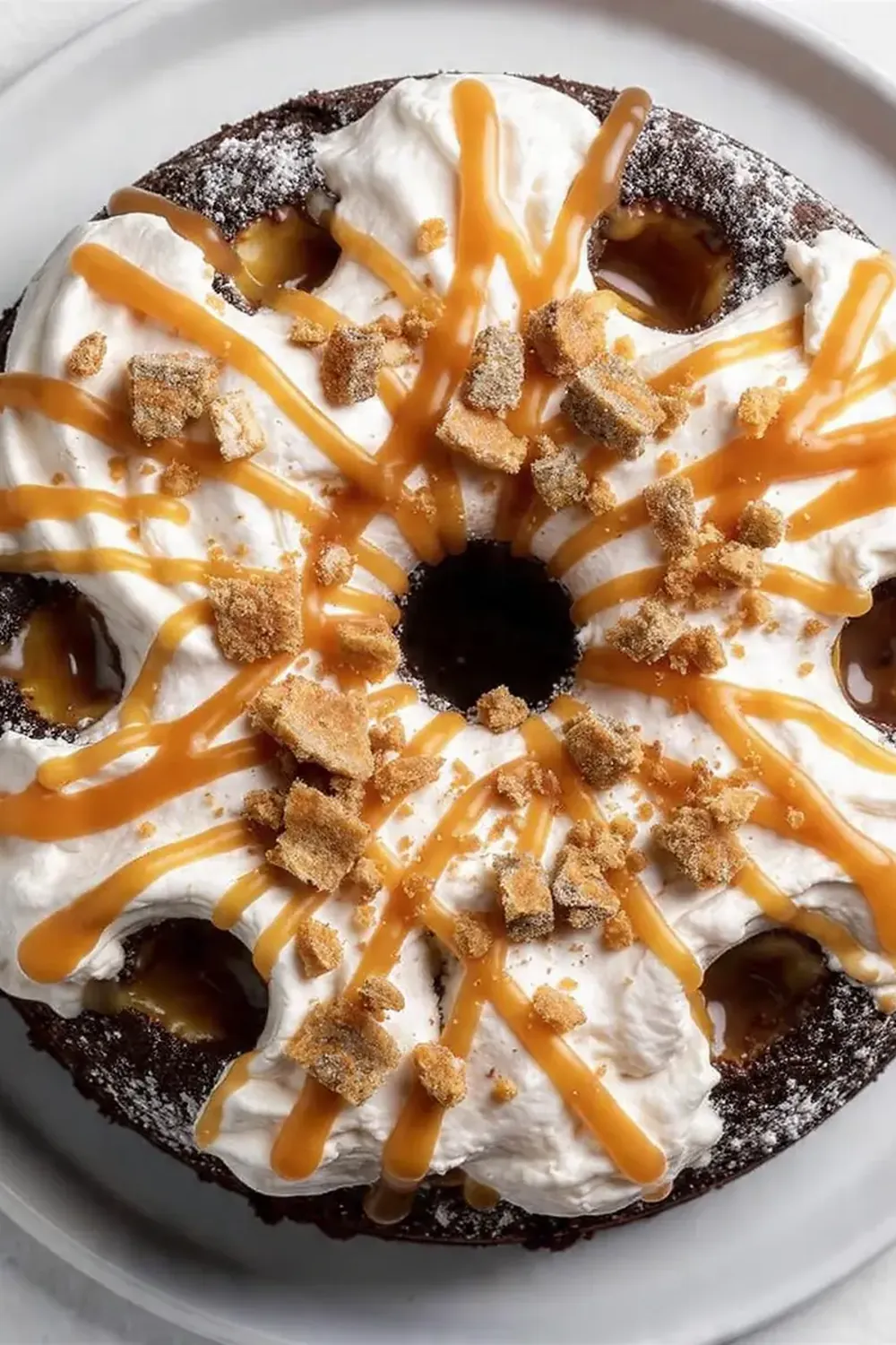 Chocolate Caramel Toffee Poke Cake