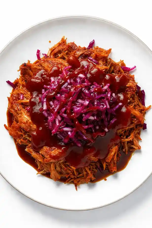 Classic BBQ Pulled Chicken with Crunchy Red Cabbage Slaw