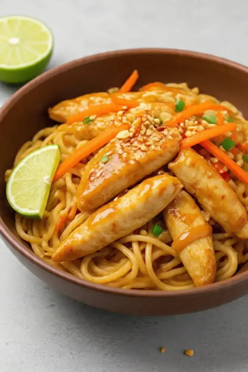 Crunchy Veg Spicy Peanut Chicken Noodles