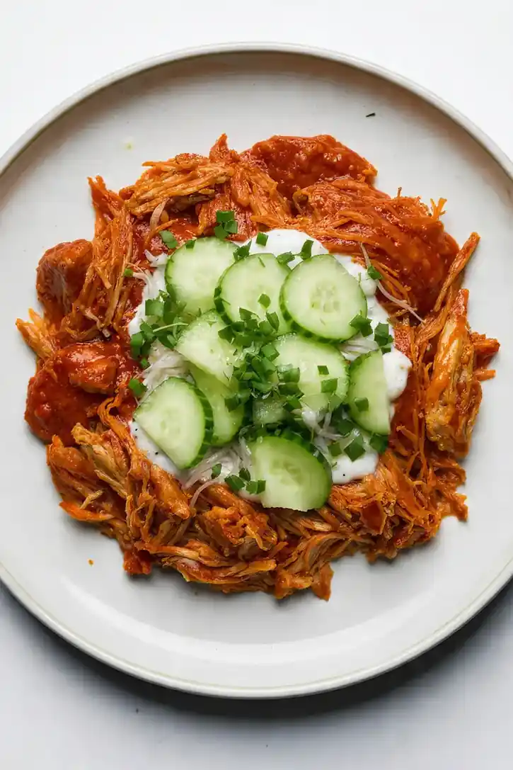 Fiery Habanero Pulled Chicken with Cool Cucumber Raita Slaw