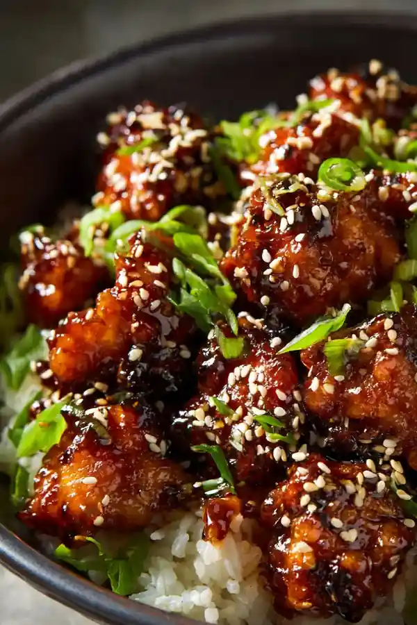 Ginger and Soy Sticky Honey Sesame Chicken Bowl