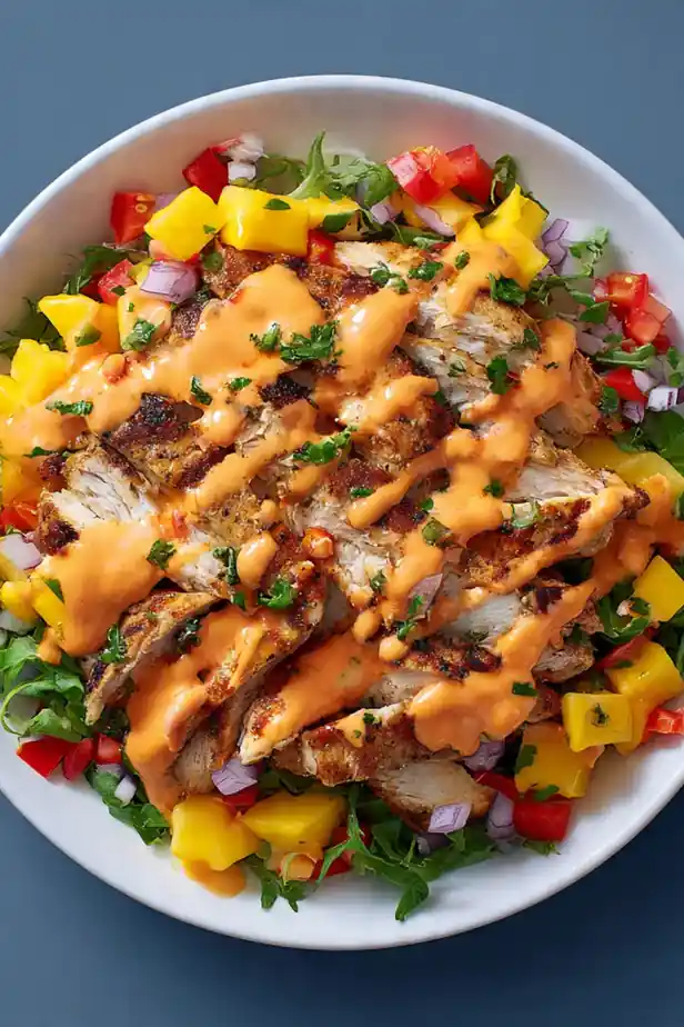 Grilled Chicken Bang Bang Bowl with Mango Salsa