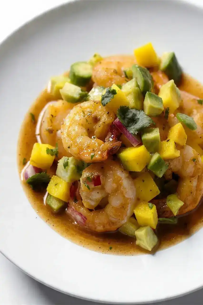 Lemon Garlic Shrimp with Avocado and Mango Salsa
