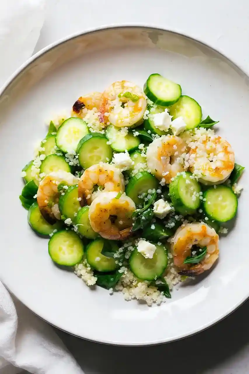 Lemon Garlic Shrimp with Quinoa, Cucumber, and Feta