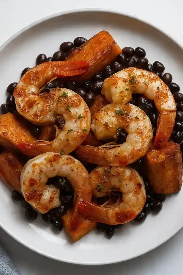 Lemon Garlic Shrimp with Roasted Sweet Potato and Black Beans