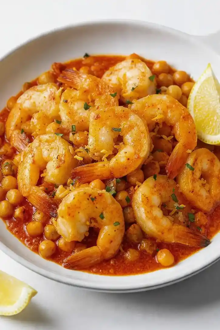 Lemon Garlic Shrimp with Spicy Harissa and Chickpeas
