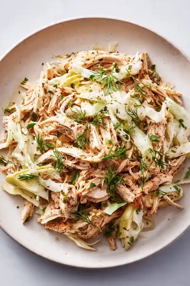 Lemon Herb Pulled Chicken with Artichoke Slaw