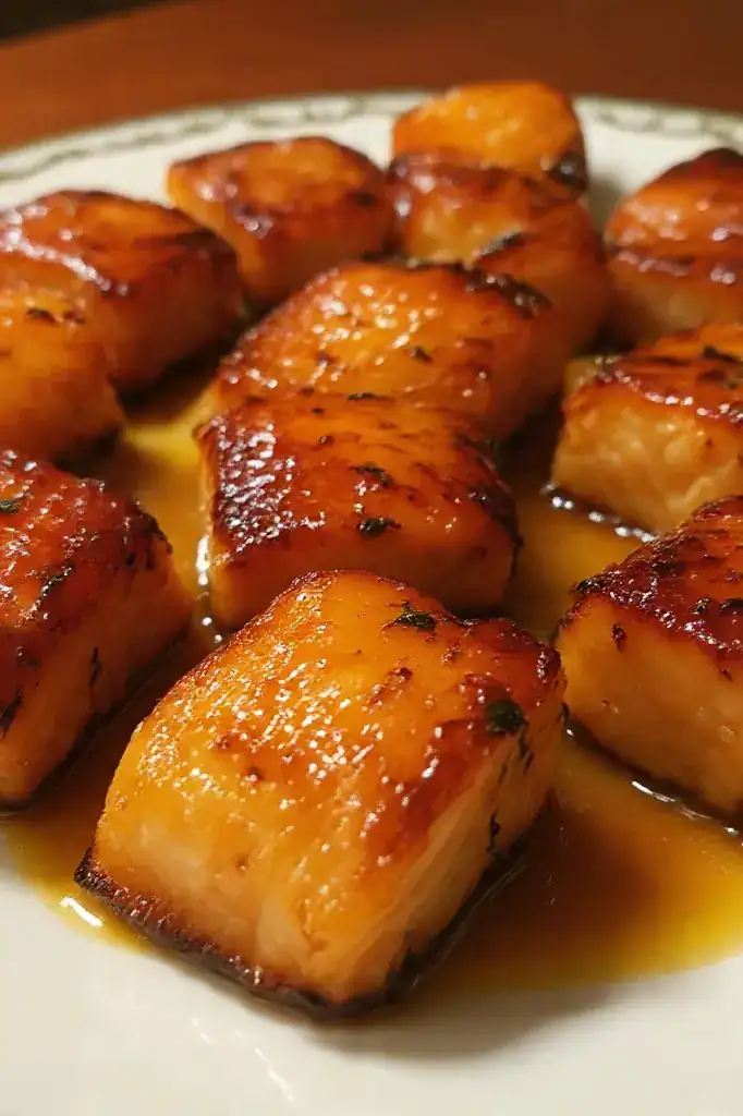Maple Glazed Honey Garlic Salmon Bites
