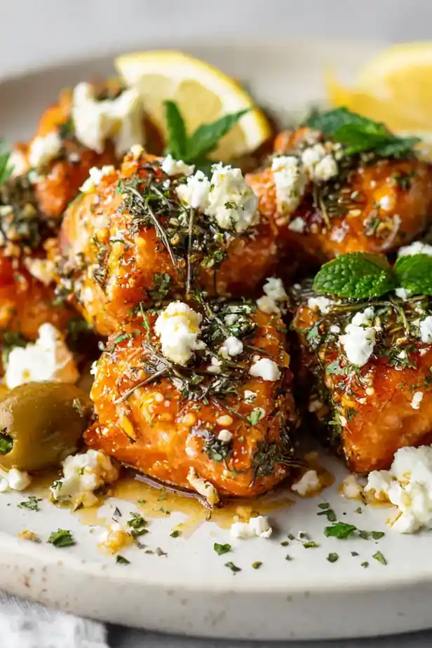 Mediterranean Honey Garlic Salmon Bites with Feta