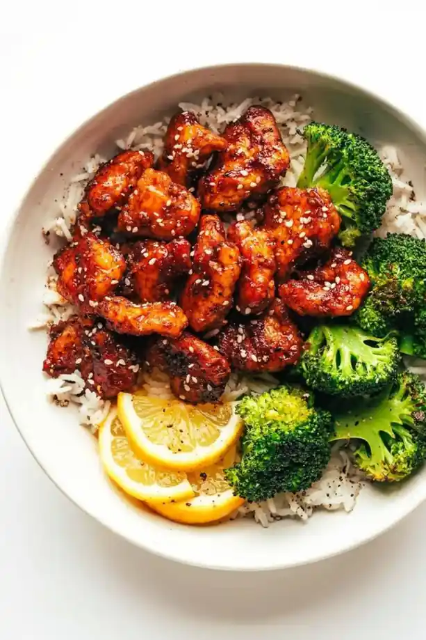 Oven-Baked Sticky Honey Sesame Chicken Bowl