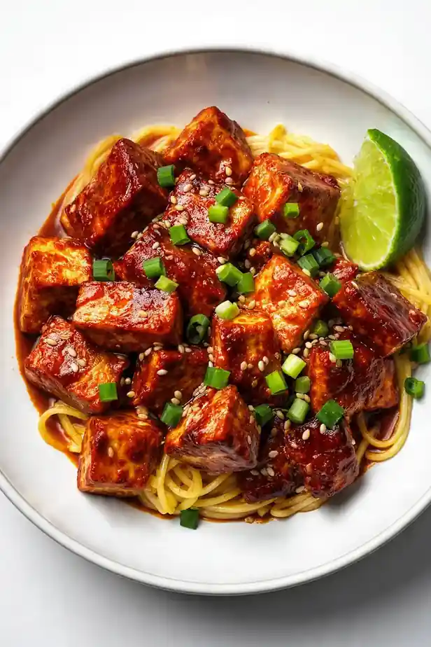 Peanut Noodle Sweet Chili Tofu Bowl