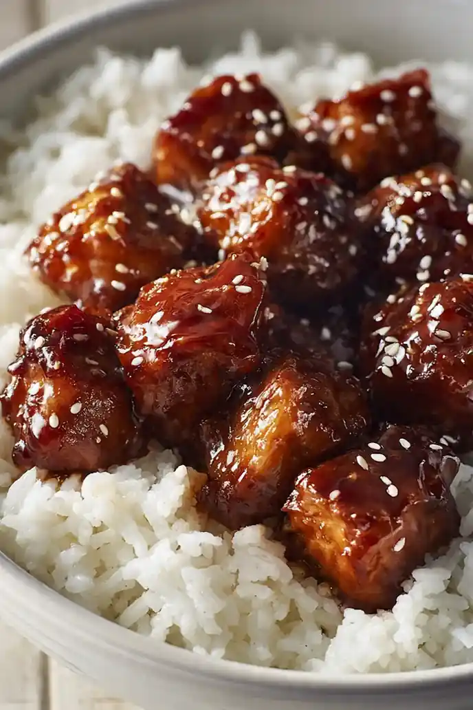 Slow Cooker Sticky Honey Sesame Chicken Bowl