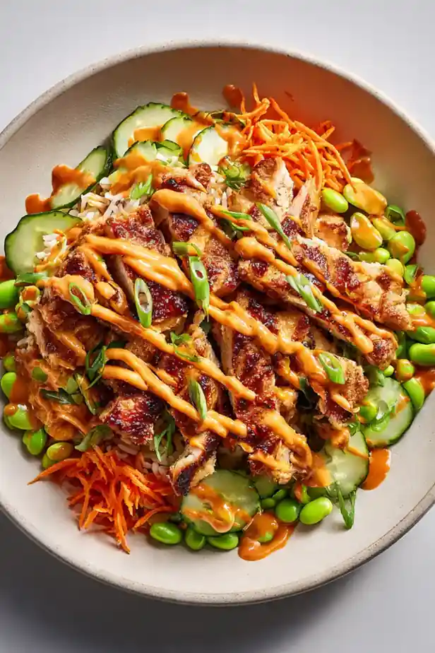 Spicy Peanut Bang Bang Chicken Bowl
