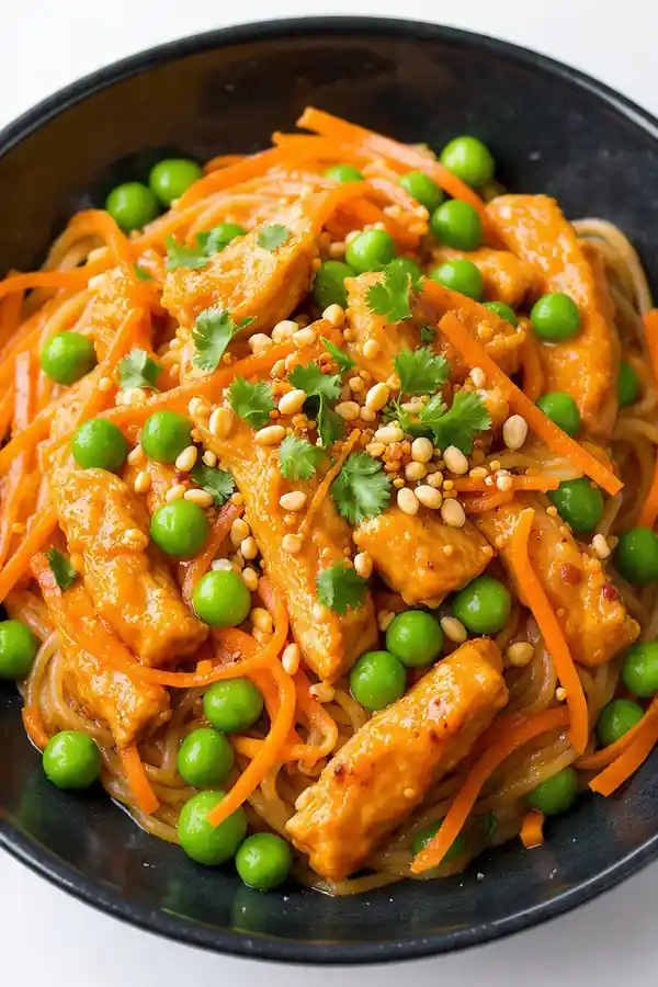 Spicy Peanut Chicken & Edamame Noodles
