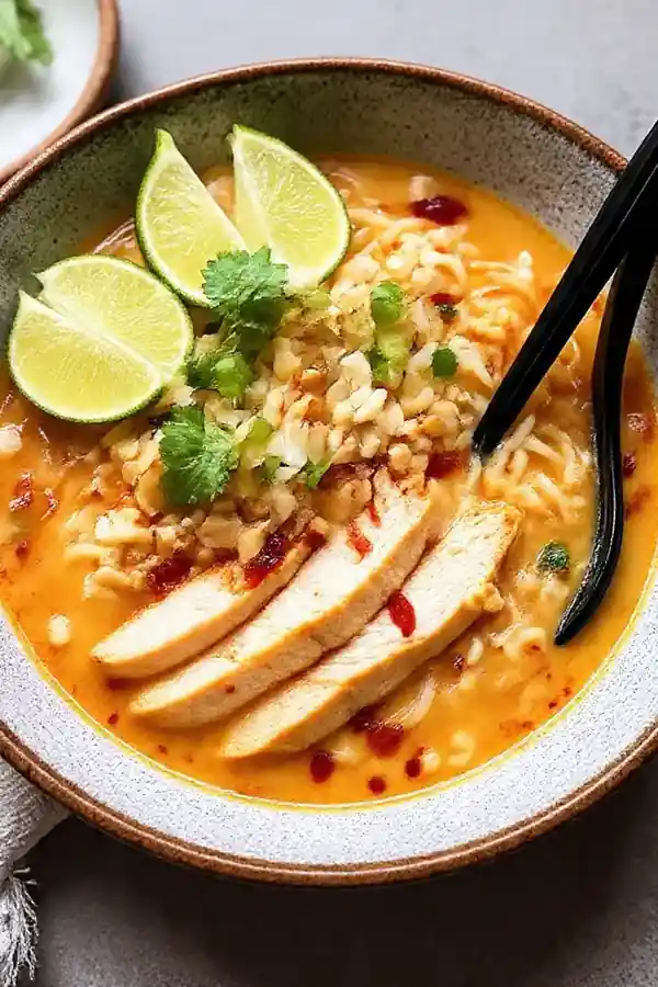 Spicy Peanut Chicken Ramen Bowls