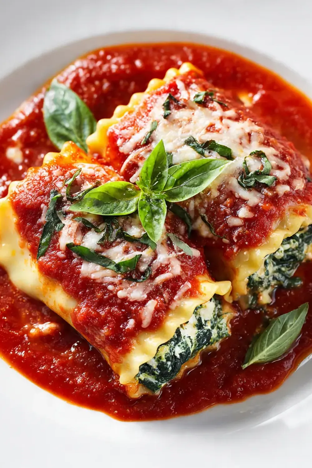 Spinach Lasagna Roll-Ups in Marinara