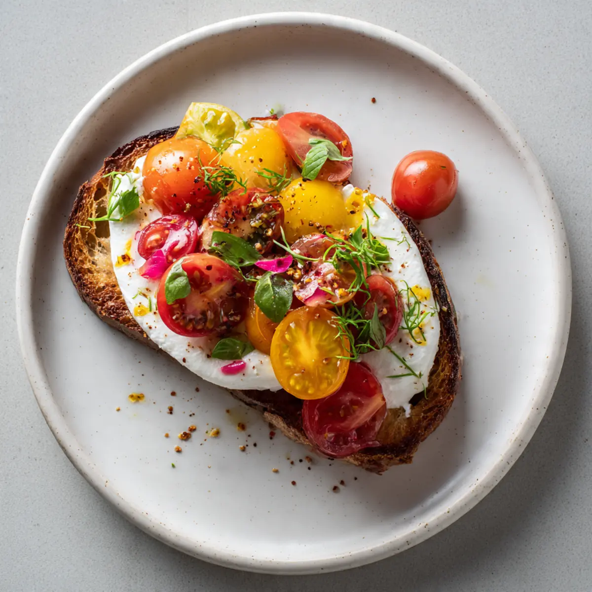 Summer Burrata Toast With Heirloom Tomatoes