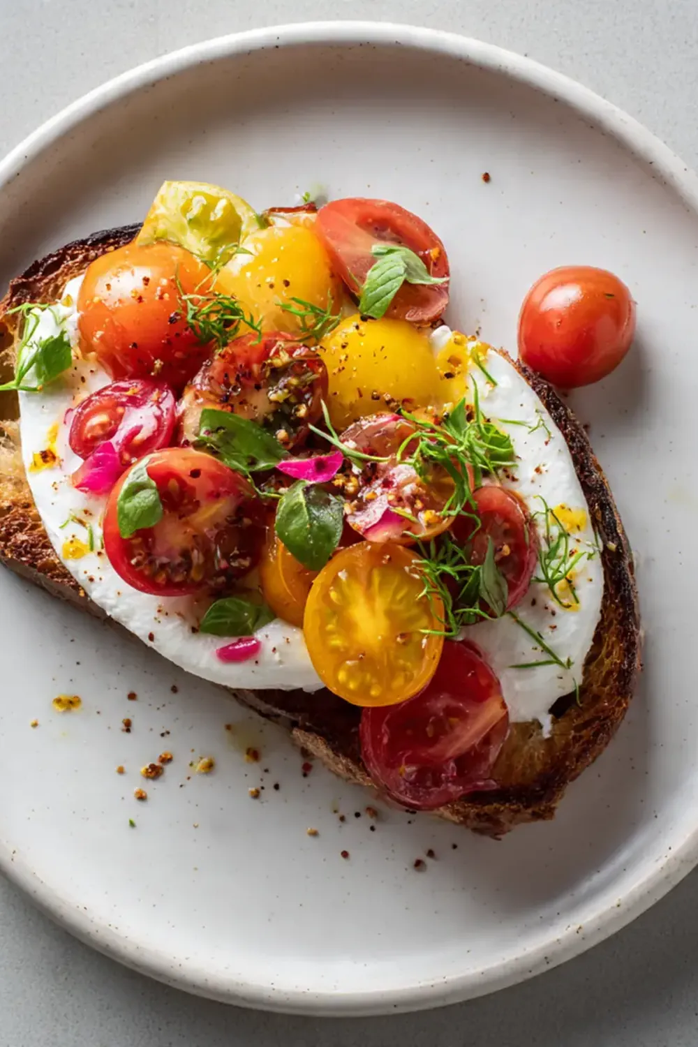 Summer Burrata Toast with Heirloom Tomatoes