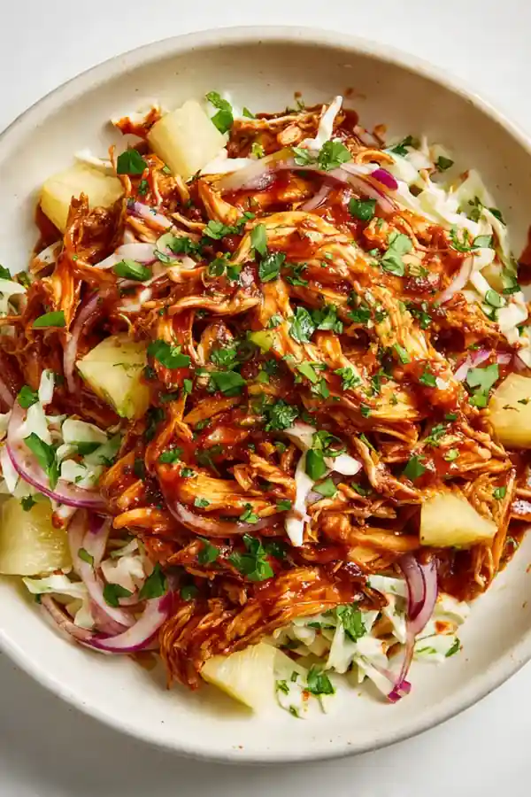 Sweet & Smoky Pulled Chicken with Pineapple Slaw
