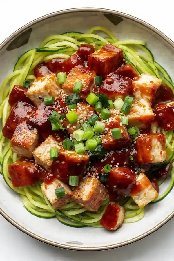 Zucchini Noodle Sweet Chili Tofu Bowl