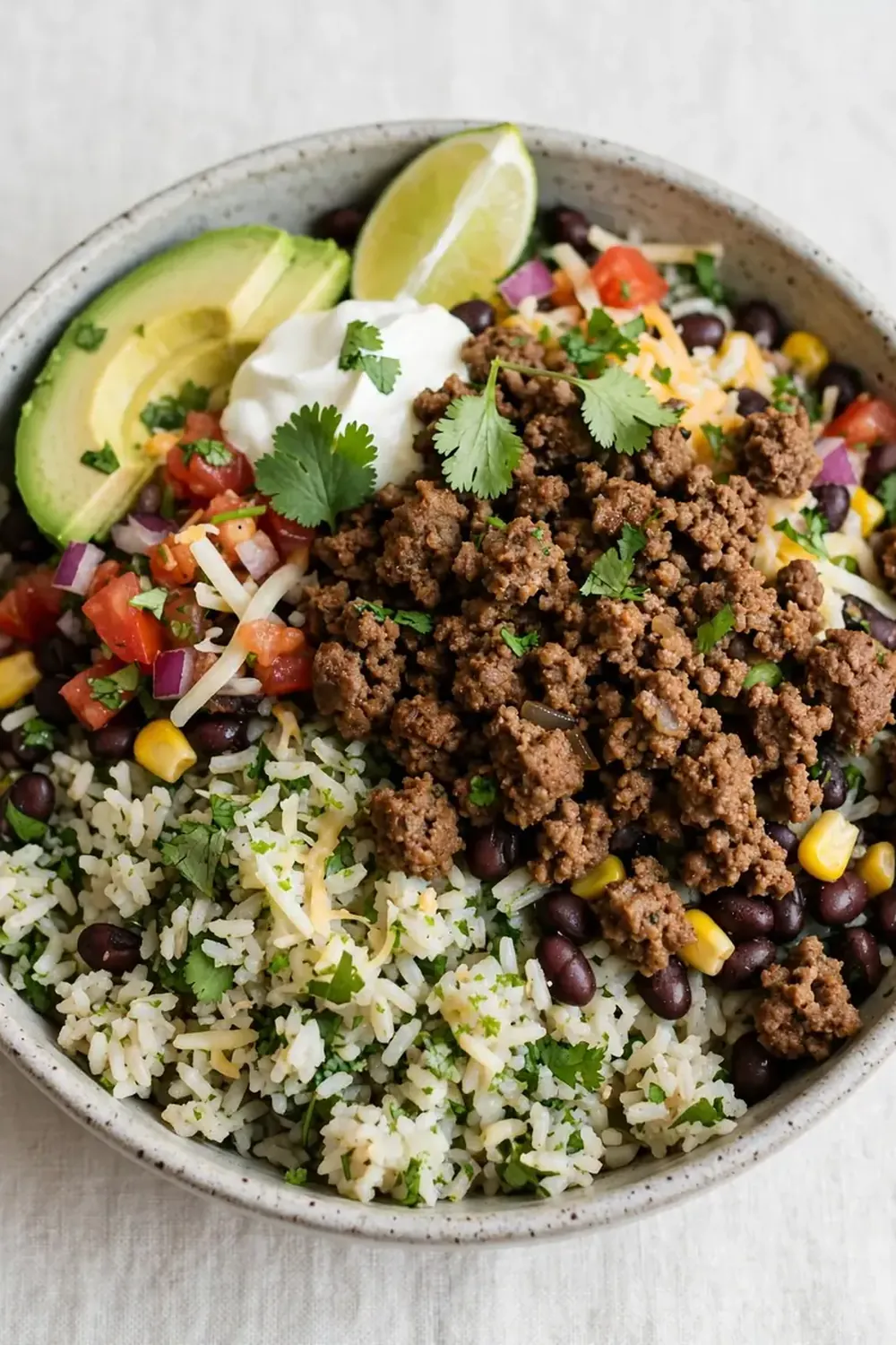 Ground Beef Taco Bowls with Cilantro Lime Rice