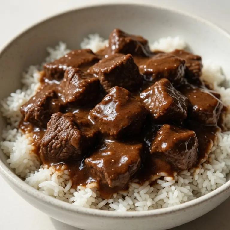 Slow Cooker Beef Tips And Gravy Over Rice